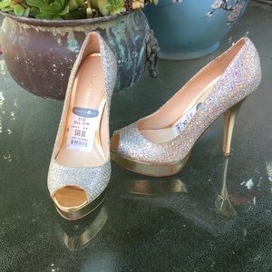 Enzo Anglioni peep toe glitter pumps
